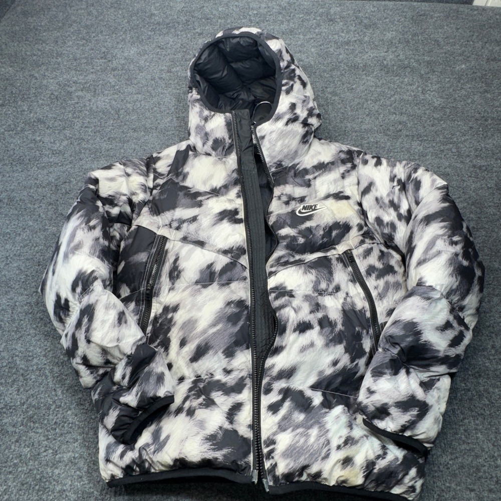 Nike Windrunner Puffer Jacket Mens Small White Down Hooded Coat Broken Zipper